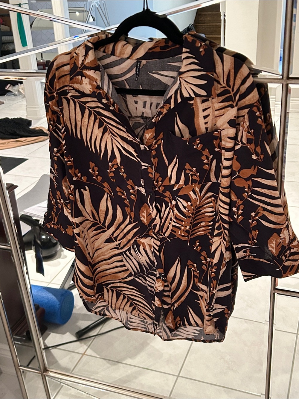 Raviya Botanical Button-Down Shirt in Brown and Black